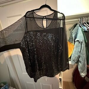 Torrid Black Sequin Mesh Blouse